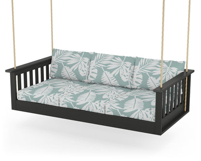 POLYWOOD® Vineyard Daybed Swing in Black / Leaf Glacier Spa