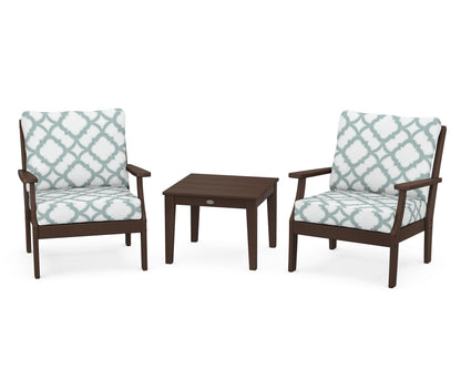 POLYWOOD® Braxton 3-Piece Deep Seating Set in Mahogany / Trellis Glacier Spa
