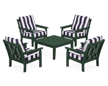 POLYWOOD® Vineyard 5-Piece Deep Seating Conversation Set in Green / Cabana Stripe Navy
