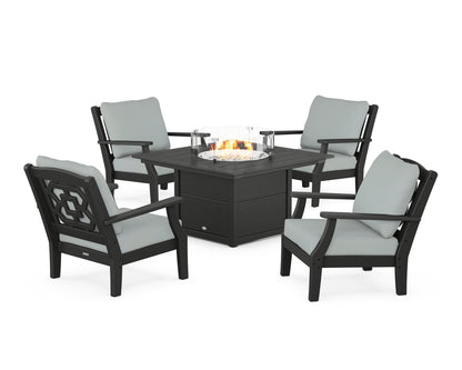 Martha Stewart by POLYWOOD® Chinoiserie 5-Piece Deep Seating Set with Fire Pit Table in Black / Spa