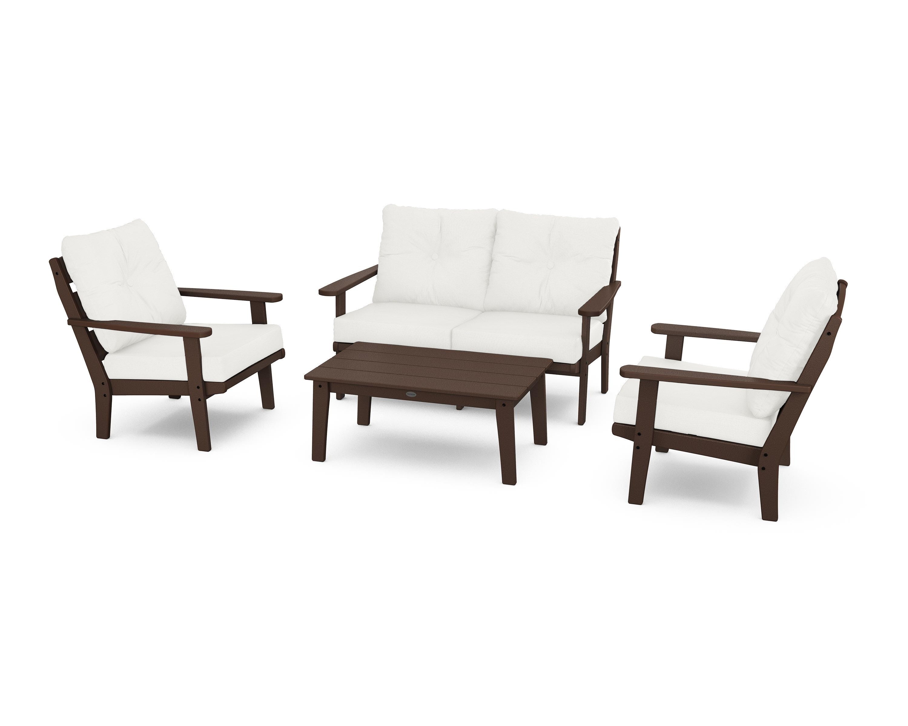 POLYWOOD® Lakeside 4-Piece Deep Seating Set in Mahogany / Natural Linen