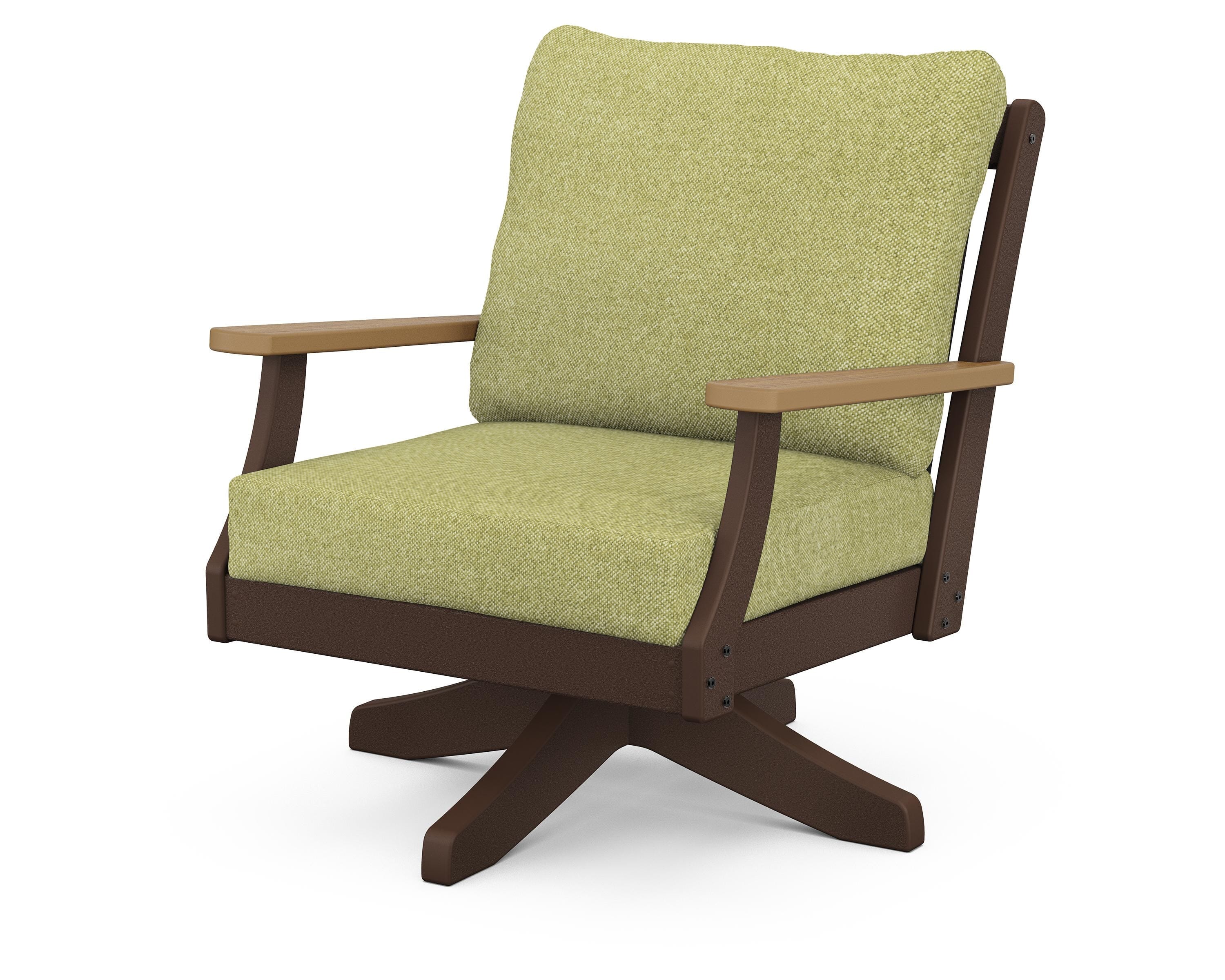 POLYWOOD® Braxton Deep Seating Swivel Chair in Mahogany / Natural / Chartreuse Boucle