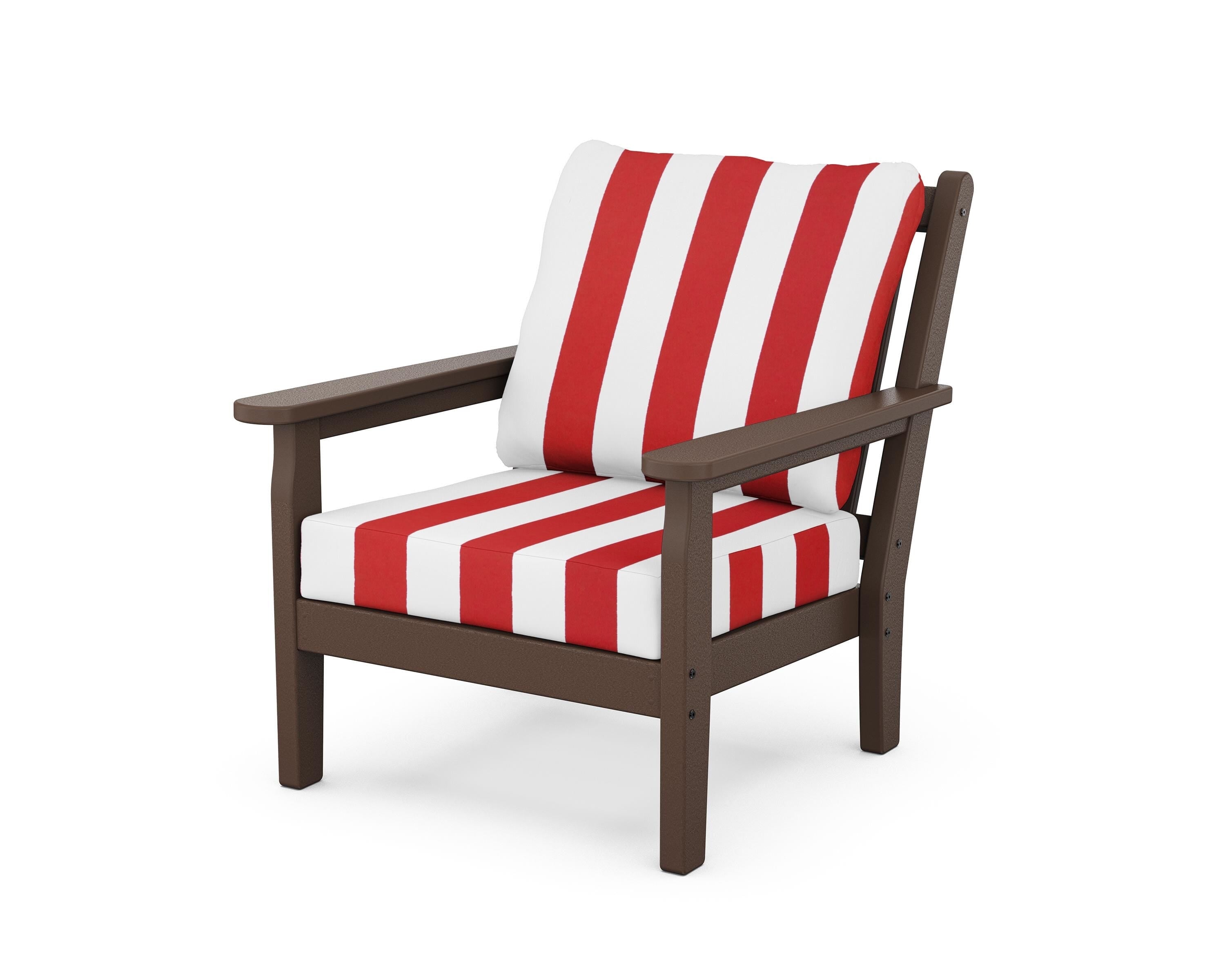POLYWOOD® Chippendale Deep Seating Chair in Mahogany / Cabana Stripe Crimson