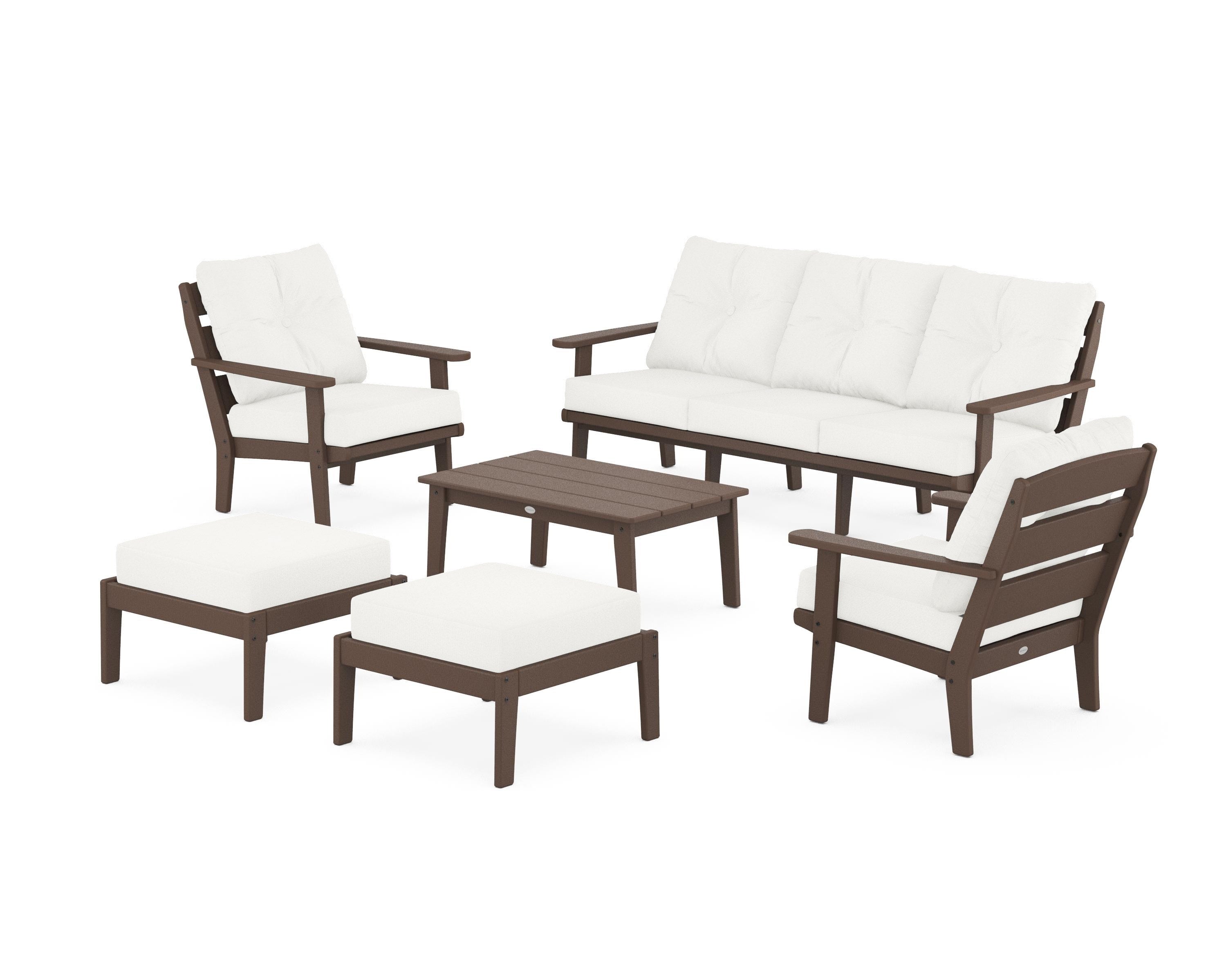 POLYWOOD® Lakeside 6-Piece Lounge Sofa Set in Mahogany / Natural Linen