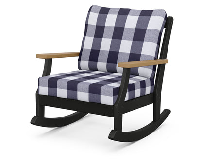 POLYWOOD® Braxton Deep Seating Rocking Chair in Black / Natural / Buffalo Plaid Navy