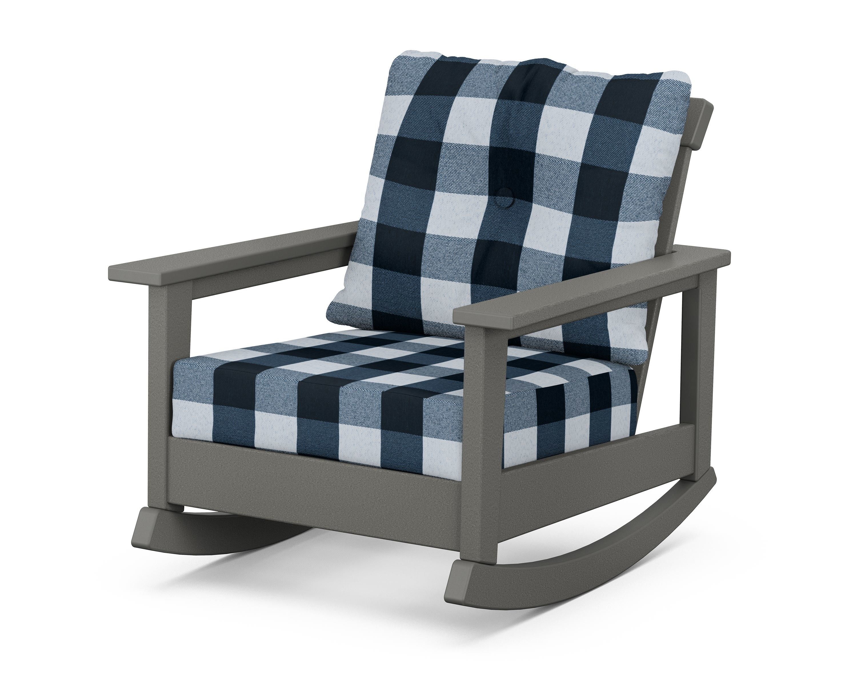 POLYWOOD® Prescott Deep Seating Rocking Chair in Slate Grey / Buffalo Plaid Marine Indigo