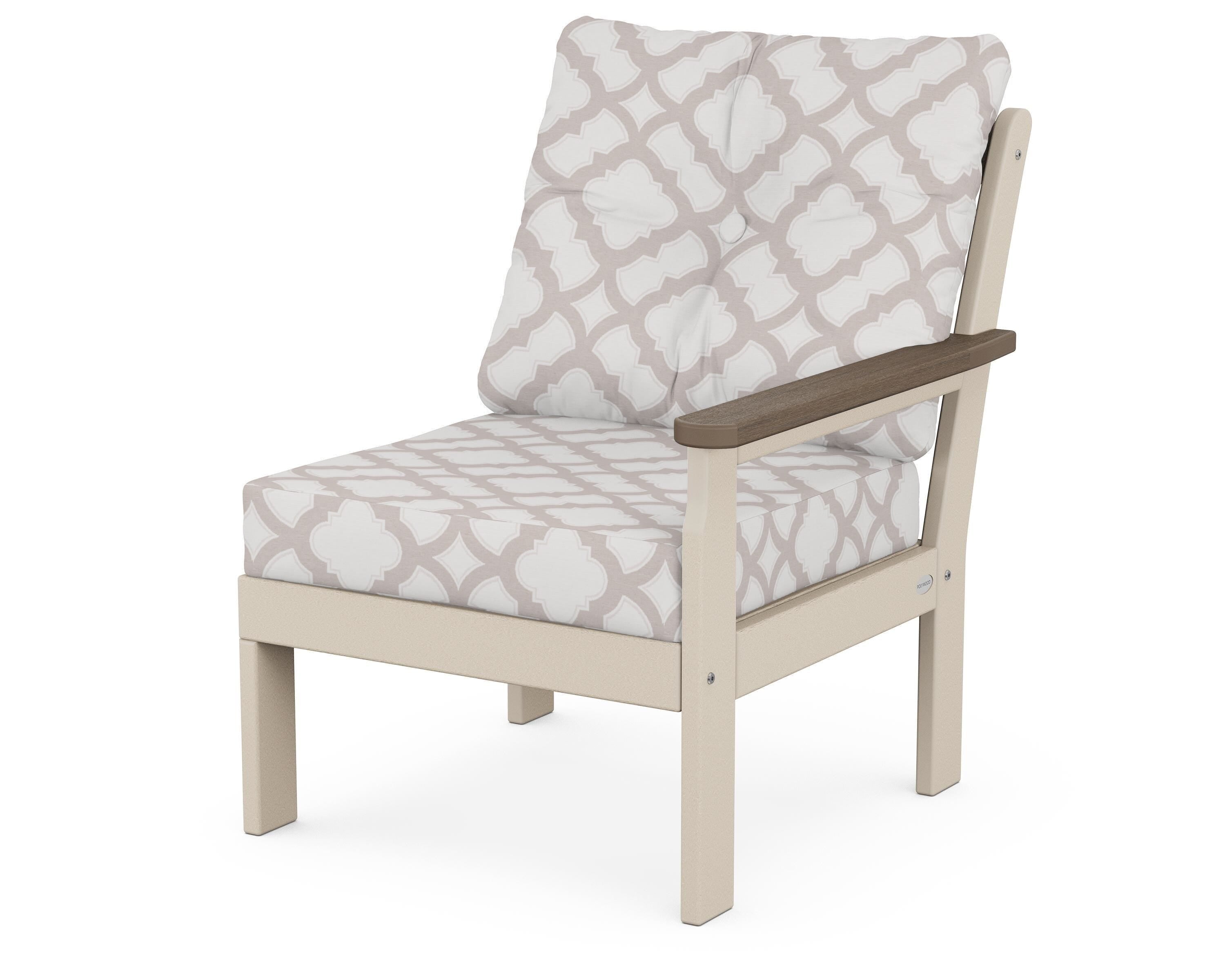 POLYWOOD® Vineyard Modular Right Arm Chair in Sand / Kona / Trellis Dune Burlap