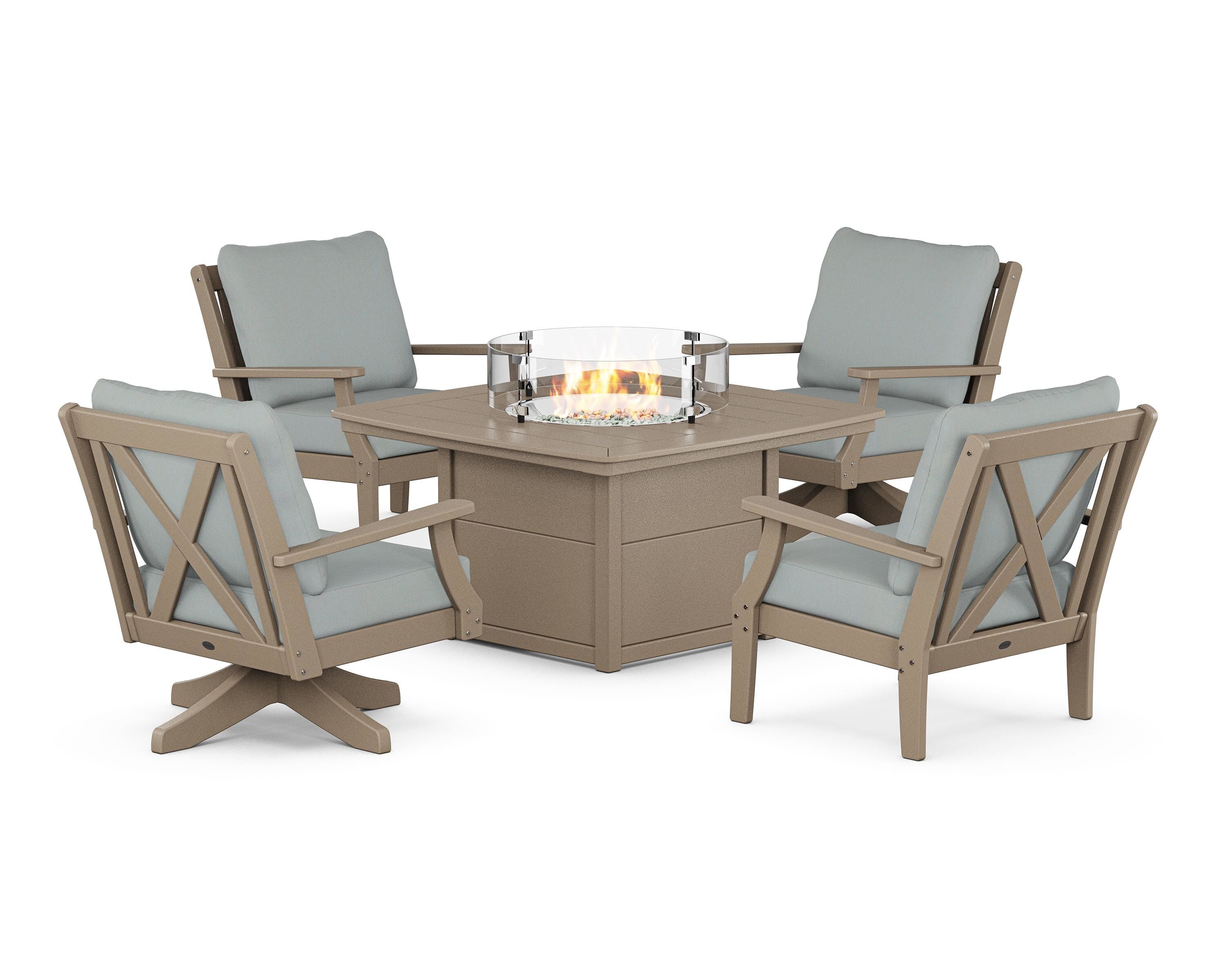POLYWOOD® Braxton 5-Piece Deep Seating Set with Fire Table in Sand / Spa