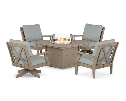 POLYWOOD® Braxton 5-Piece Deep Seating Set with Fire Table in Sand / Spa