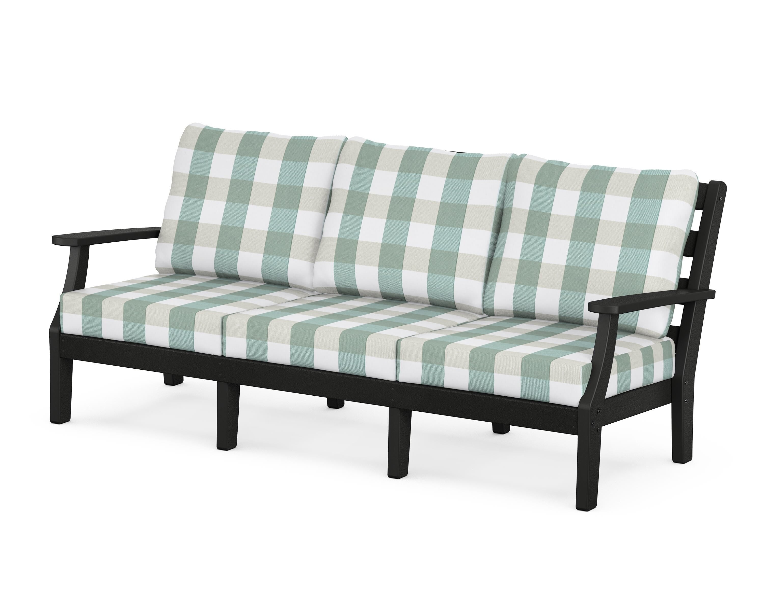 POLYWOOD® Chesapeake Deep Seating Sofa in Black / Buffalo Plaid Glacier Spa