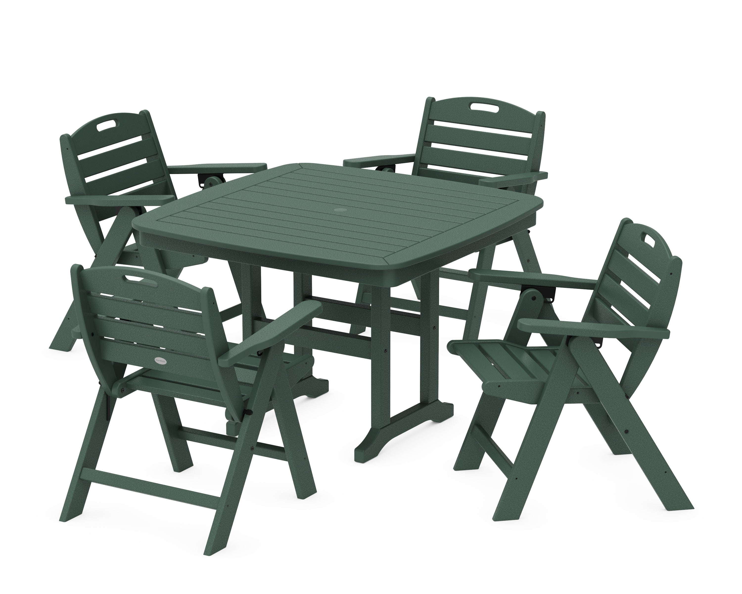 POLYWOOD® Nautical Folding Lowback Chair 5-Piece Dining Set with Trestle Legs in Green