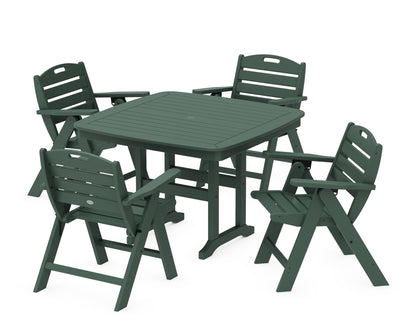 POLYWOOD® Nautical Folding Lowback Chair 5-Piece Dining Set with Trestle Legs in Green