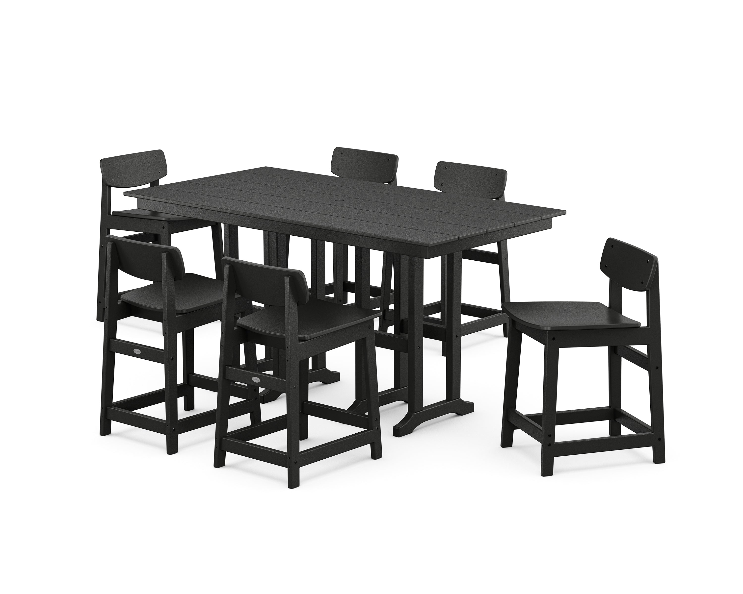POLYWOOD® Modern Studio Urban Lowback Counter Chair 7-Piece Set in Black