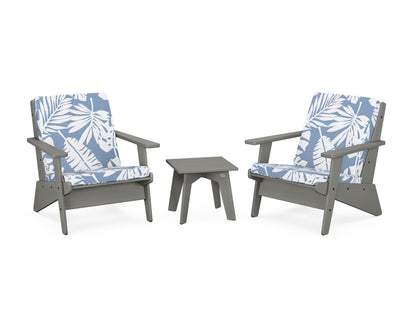 POLYWOOD® Riviera Modern Lounge 3-Piece Set in Slate Grey / Leaf Sky Blue