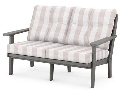 POLYWOOD® Lakeside Deep Seating Loveseat in Slate Grey / Buffalo Plaid Dune Burlap