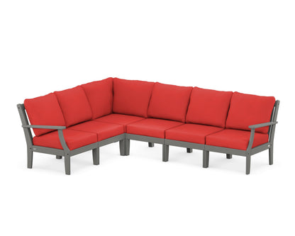 POLYWOOD® Braxton Modular 6-Piece Deep Seating Set in Slate Grey / Crimson Linen