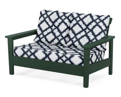 POLYWOOD® Prescott Deep Seating Loveseat in Green / Trellis Marine Indigo