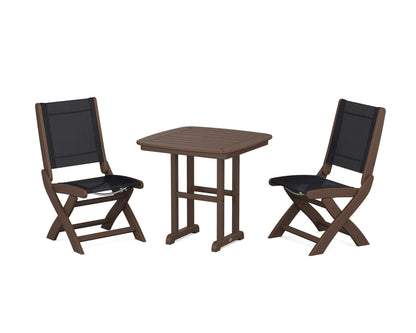 POLYWOOD® Coastal Folding Side Chair 3-Piece Dining Set in Mahogany / Black Sling