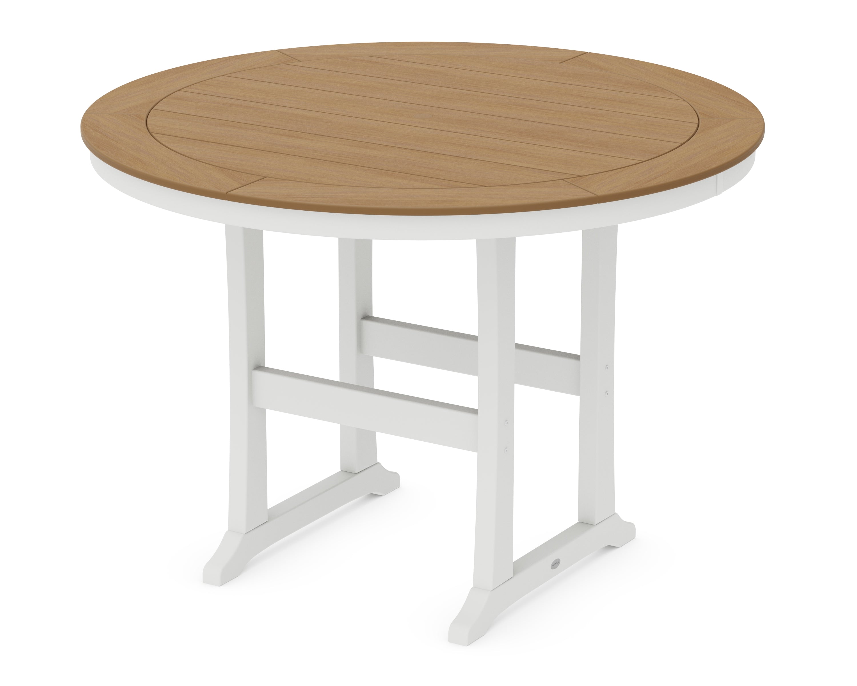 POLYWOOD® Nautical Trestle 60" Round Bar Table in White / Natural