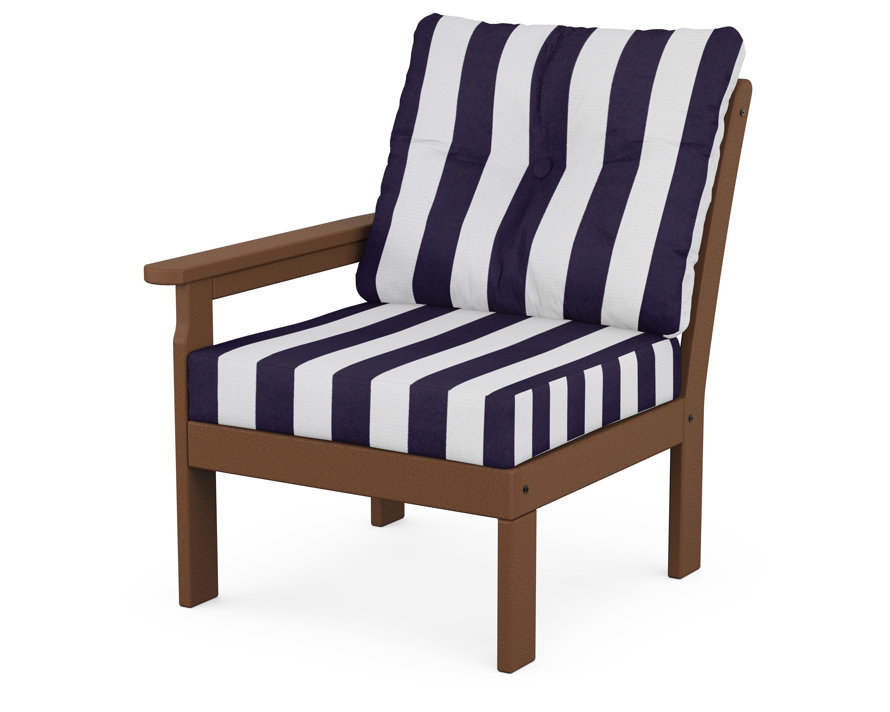POLYWOOD® Vineyard Modular Left Arm Chair in Teak / Cabana Stripe Navy