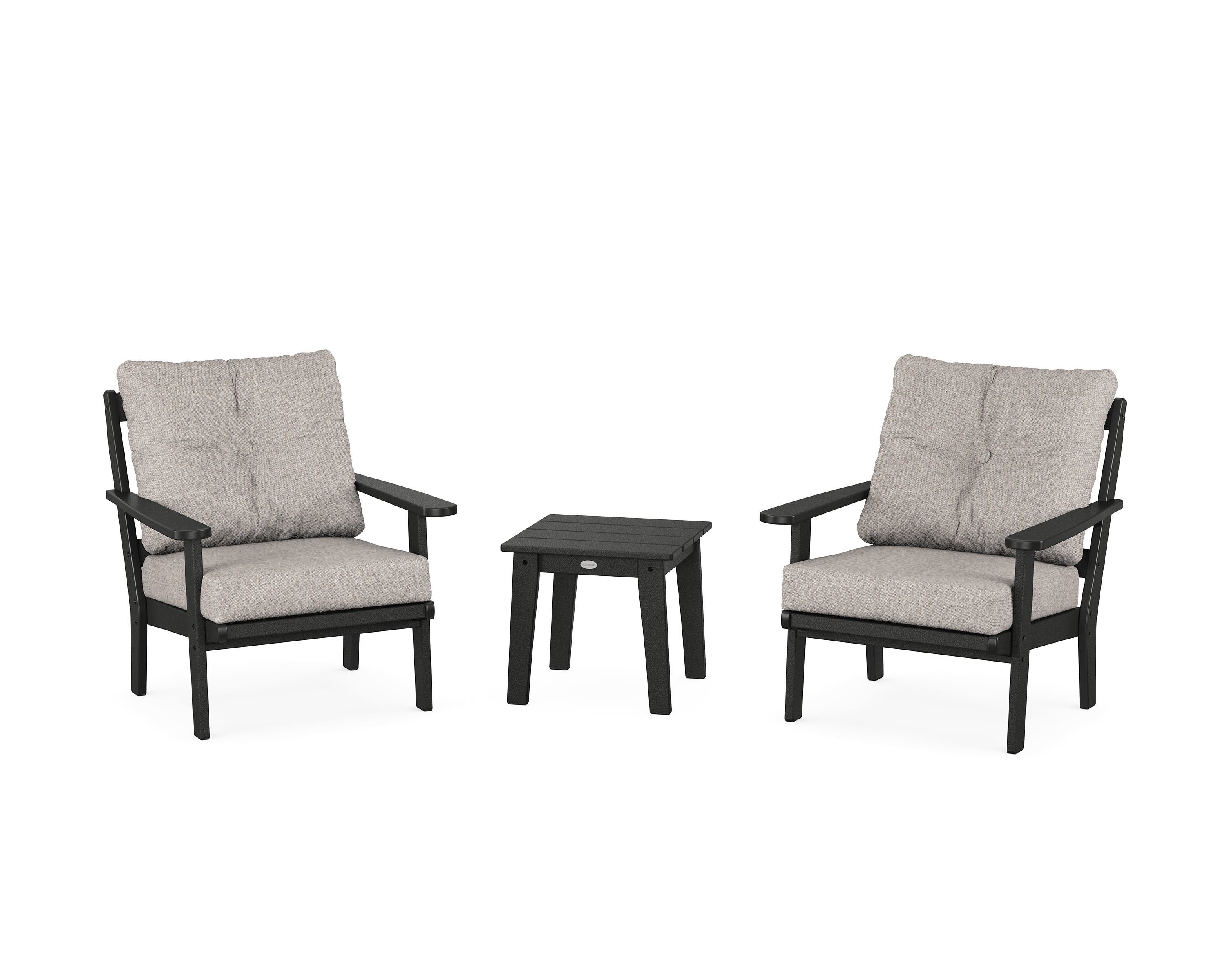 POLYWOOD® Mission 3-Piece Deep Seating Set in Black / Weathered Tweed