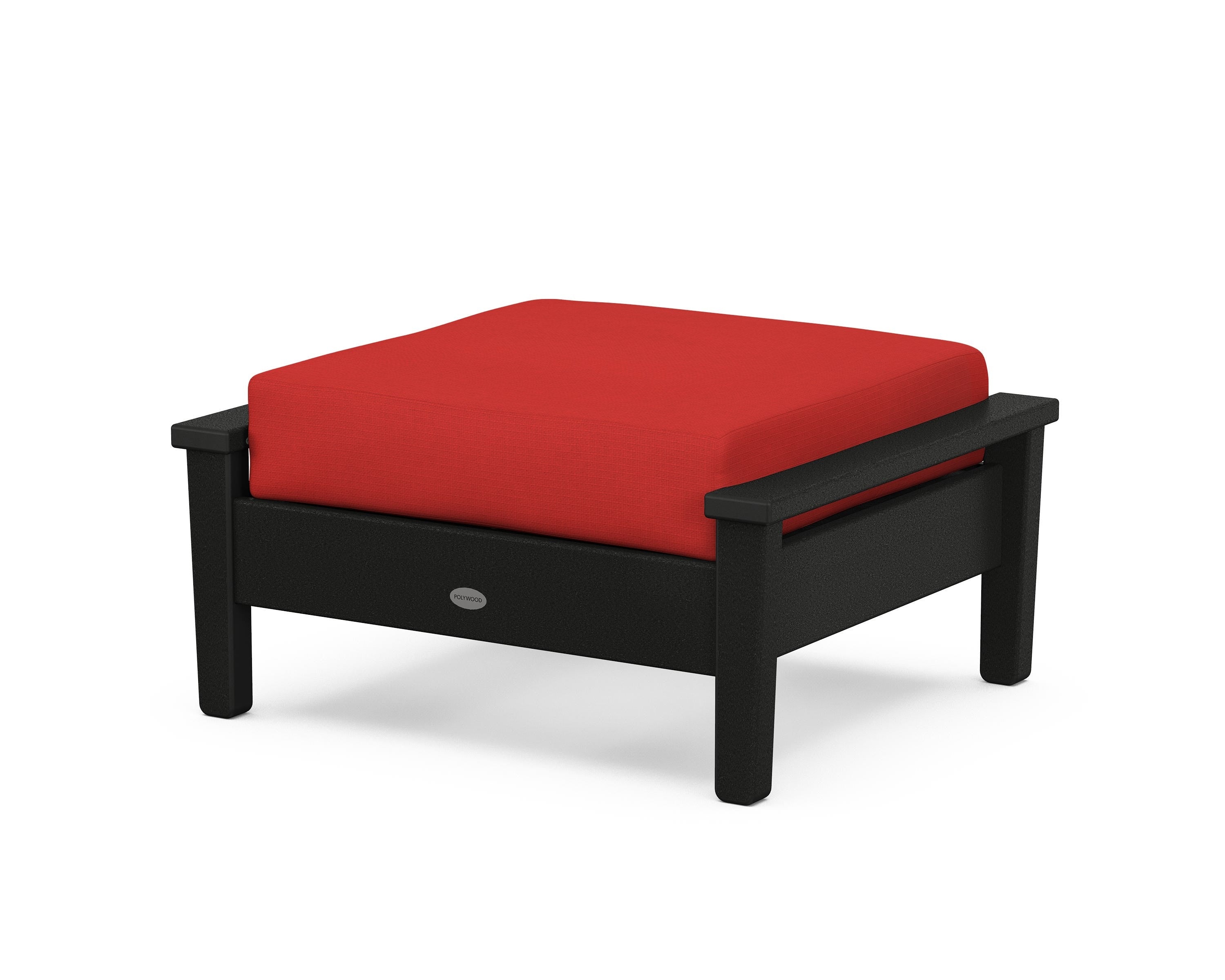 POLYWOOD® Prescott Deep Seating Ottoman in Black / Crimson Linen