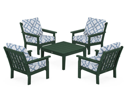 POLYWOOD® Vineyard 5-Piece Deep Seating Conversation Set in Green / Trellis Sky Blue