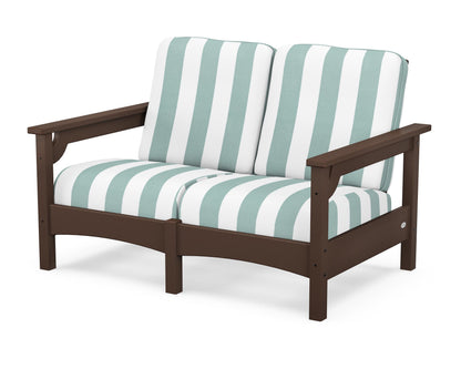 POLYWOOD® Club Loveseat in Mahogany / Cabana Stripe Glacier Spa