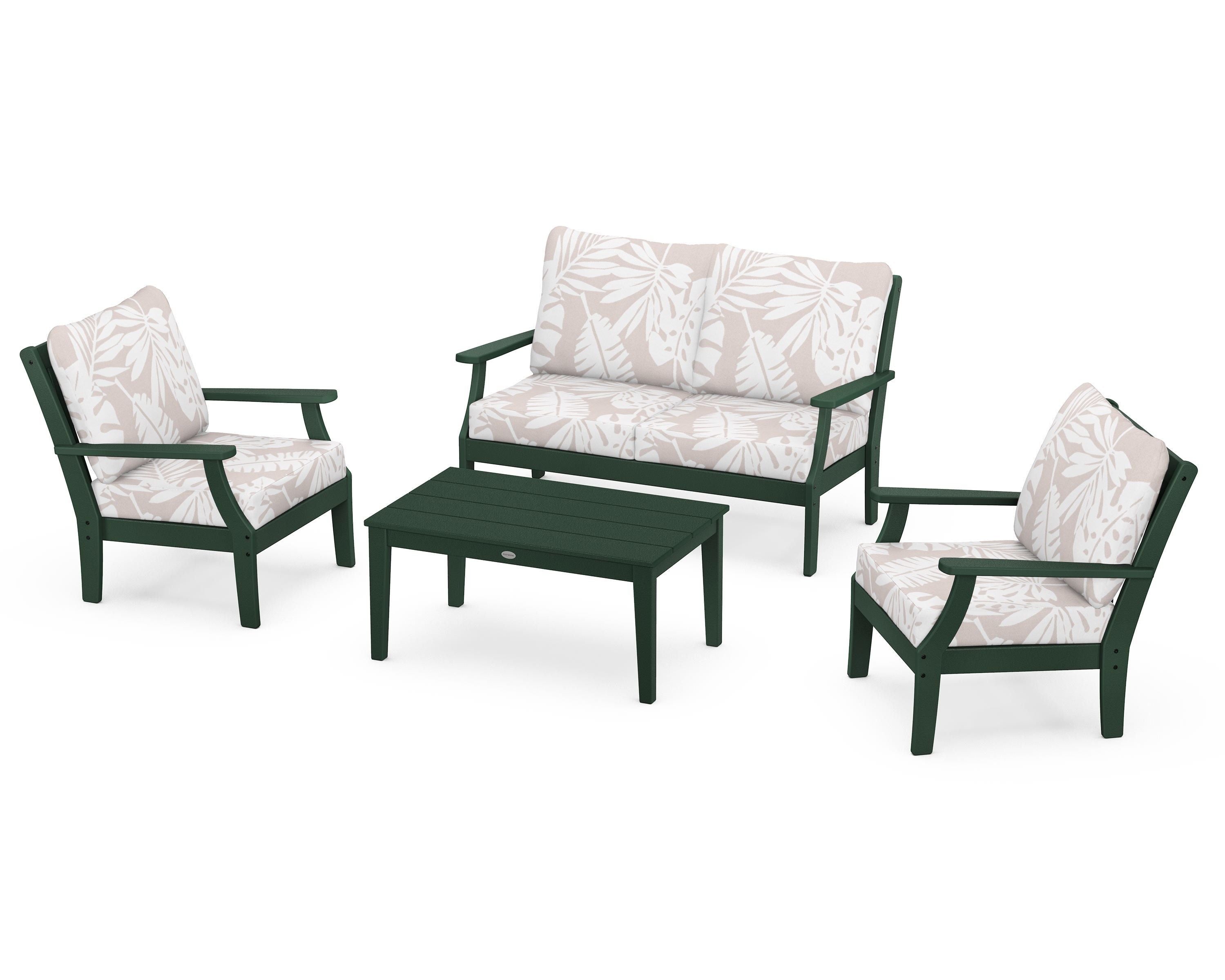 POLYWOOD® Braxton 4-Piece Deep Seating Chair Set in Green / Leaf Dune Burlap