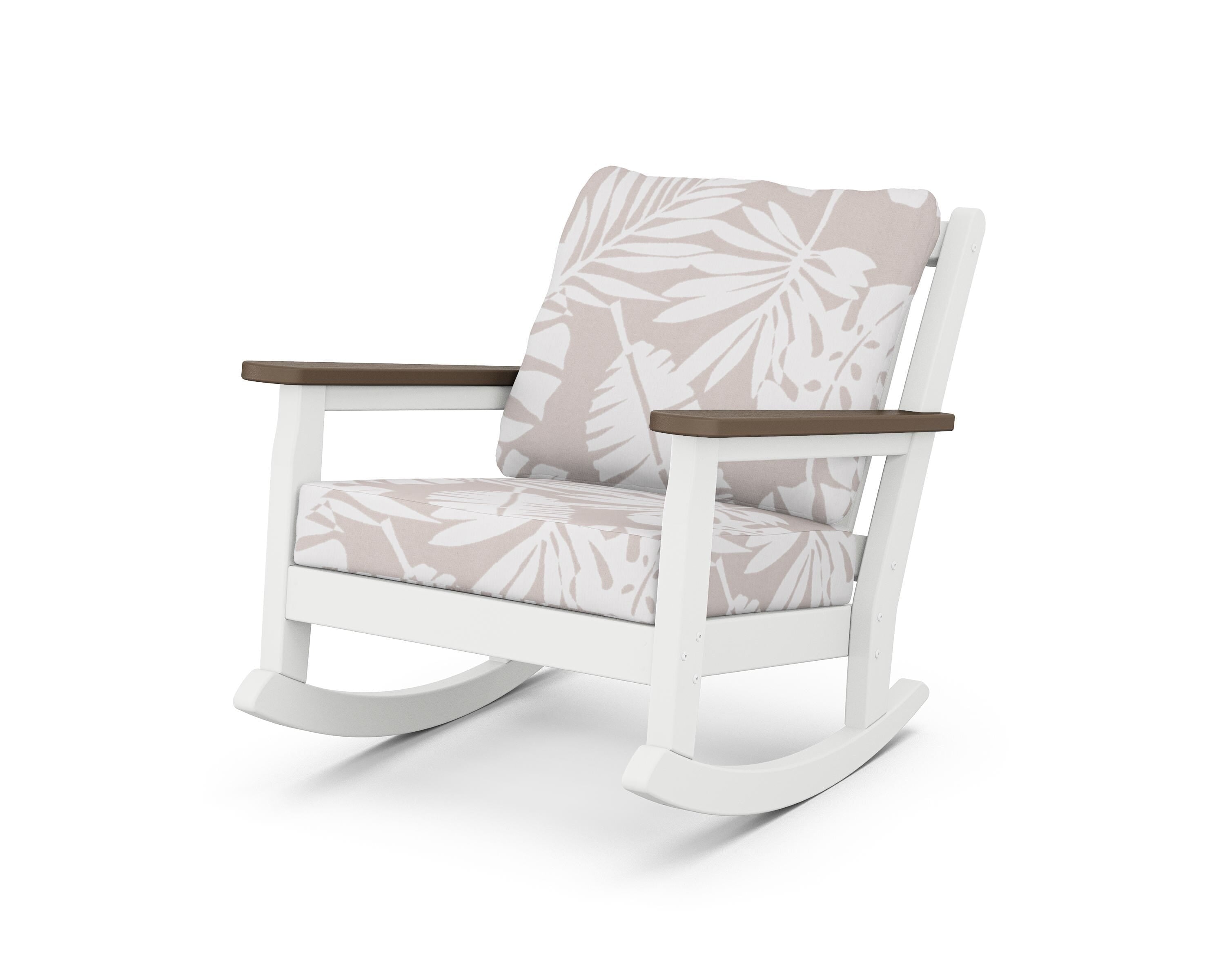 POLYWOOD® Chippendale Deep Seating Rocking Chair in White / Kona / Leaf Dune Burlap
