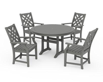 Country Living Wovendale 5-Piece Round Dining Set with Trestle Legs in Slate Grey