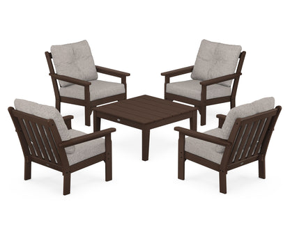 POLYWOOD® Vineyard 5-Piece Deep Seating Conversation Set in Mahogany / Weathered Tweed