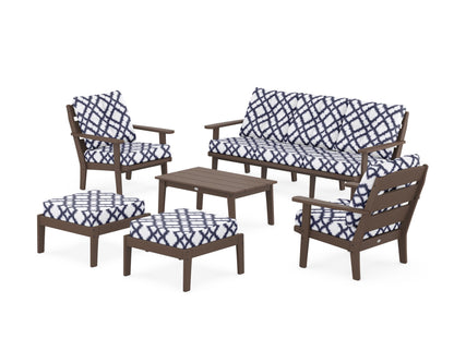 POLYWOOD® Lakeside 6-Piece Lounge Sofa Set in Mahogany / Trellis Navy