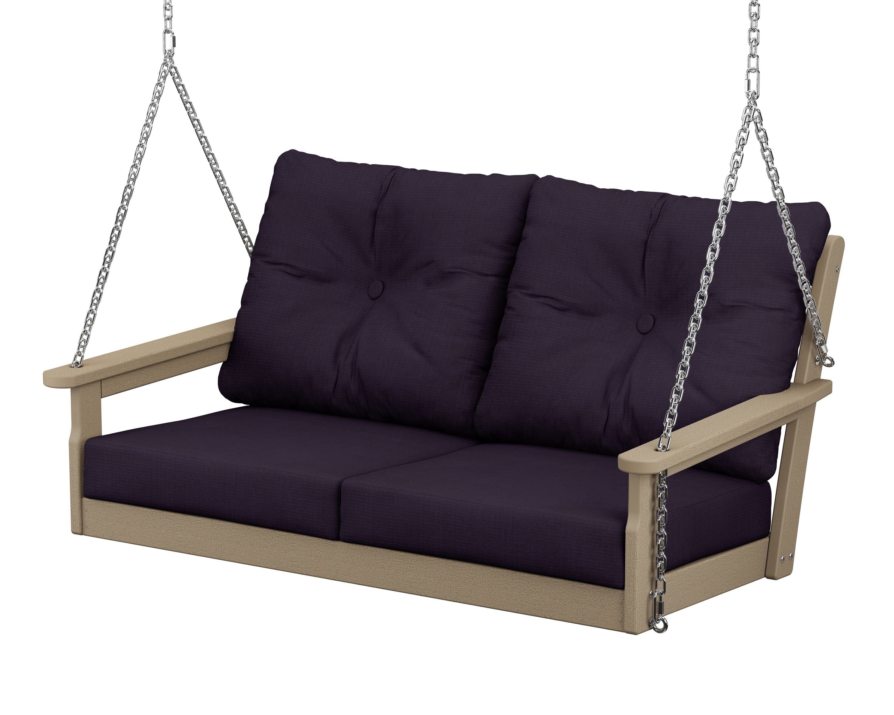 POLYWOOD® Vineyard Deep Seating Swing in Vintage Sahara / Navy Linen
