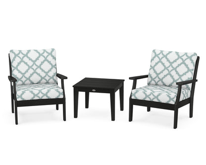 POLYWOOD® Braxton 3-Piece Deep Seating Set in Black / Trellis Glacier Spa