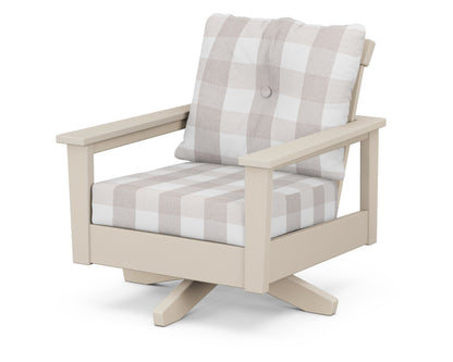 POLYWOOD® Prescott Deep Seating Swivel Chair in Sand / Buffalo Plaid Dune Burlap