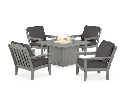 Country Living Cottage 5-Piece Deep Seating Set with Fire Pit Table in Slate Grey / Ash Charcoal
