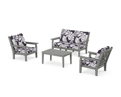 POLYWOOD® Chippendale 4-Piece Deep Seating Set with Loveseat in Slate Grey / Leaf Navy