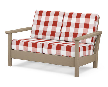POLYWOOD® Harbour Deep Seating Loveseat in Vintage Sahara / Buffalo Plaid Crimson