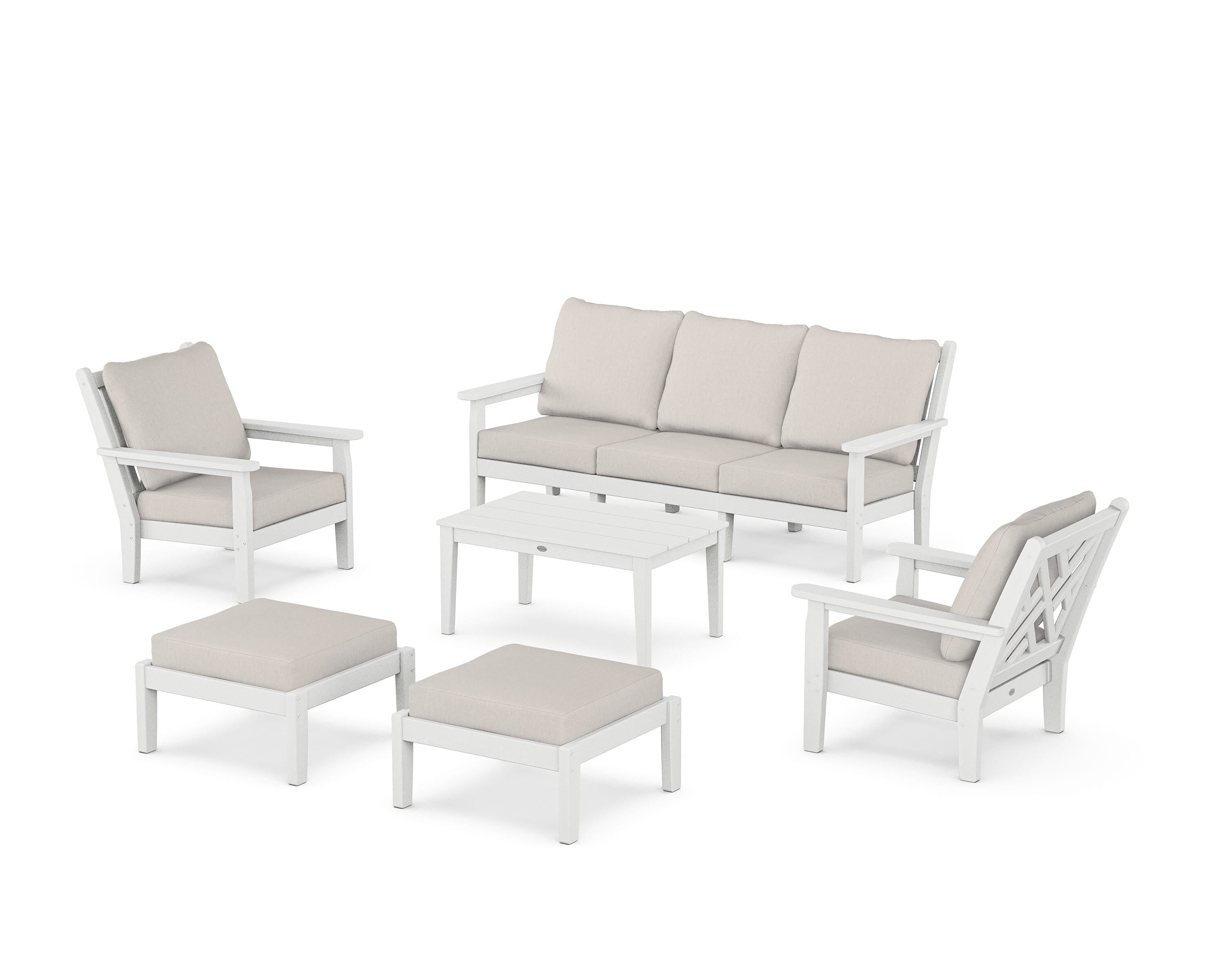 POLYWOOD® Chippendale 6-Piece Lounge Sofa Set in White / Cast Ash
