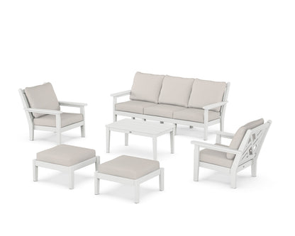POLYWOOD® Chippendale 6-Piece Lounge Sofa Set in White / Cast Ash