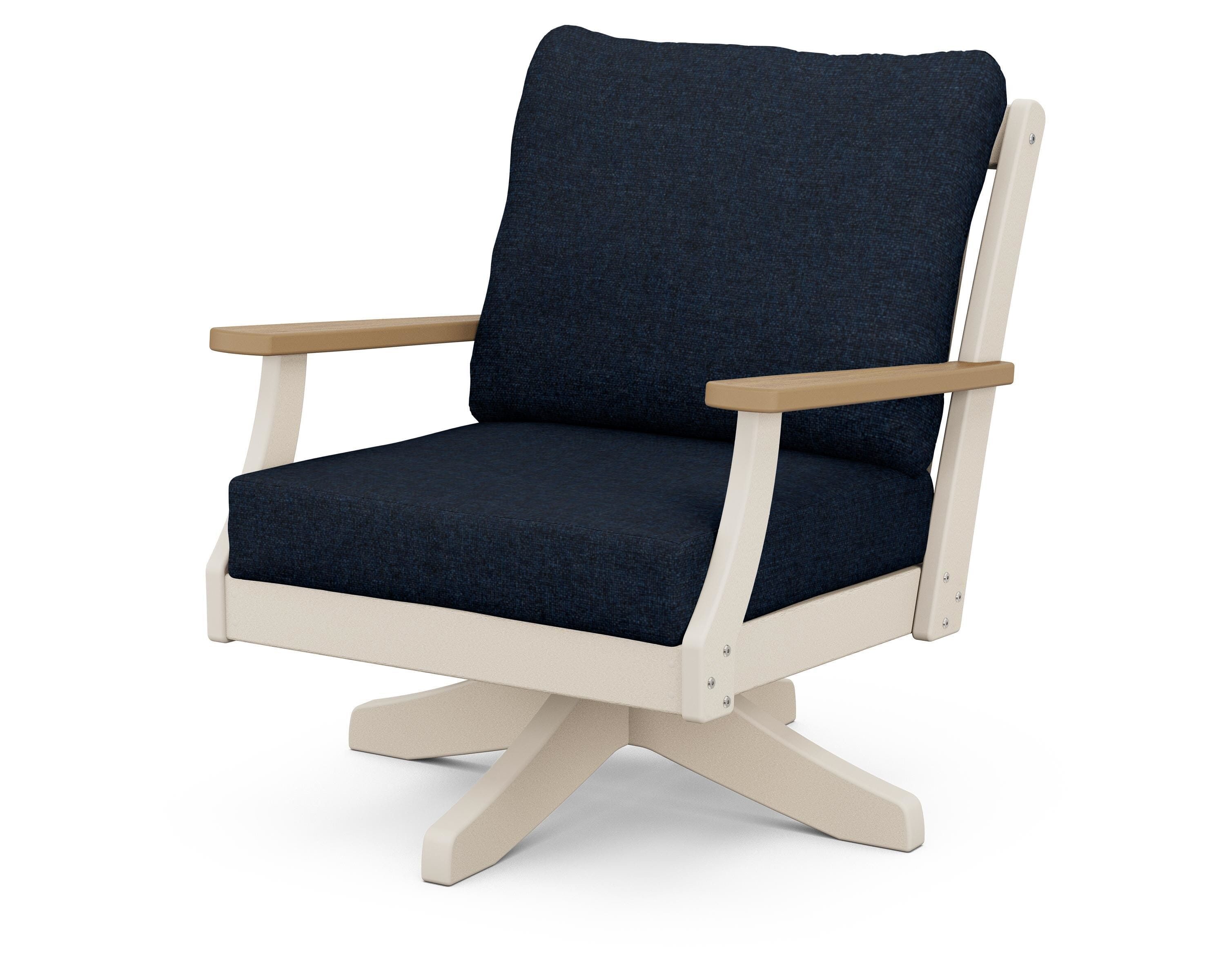 POLYWOOD® Braxton Deep Seating Swivel Chair in Sand / Natural / Marine Indigo
