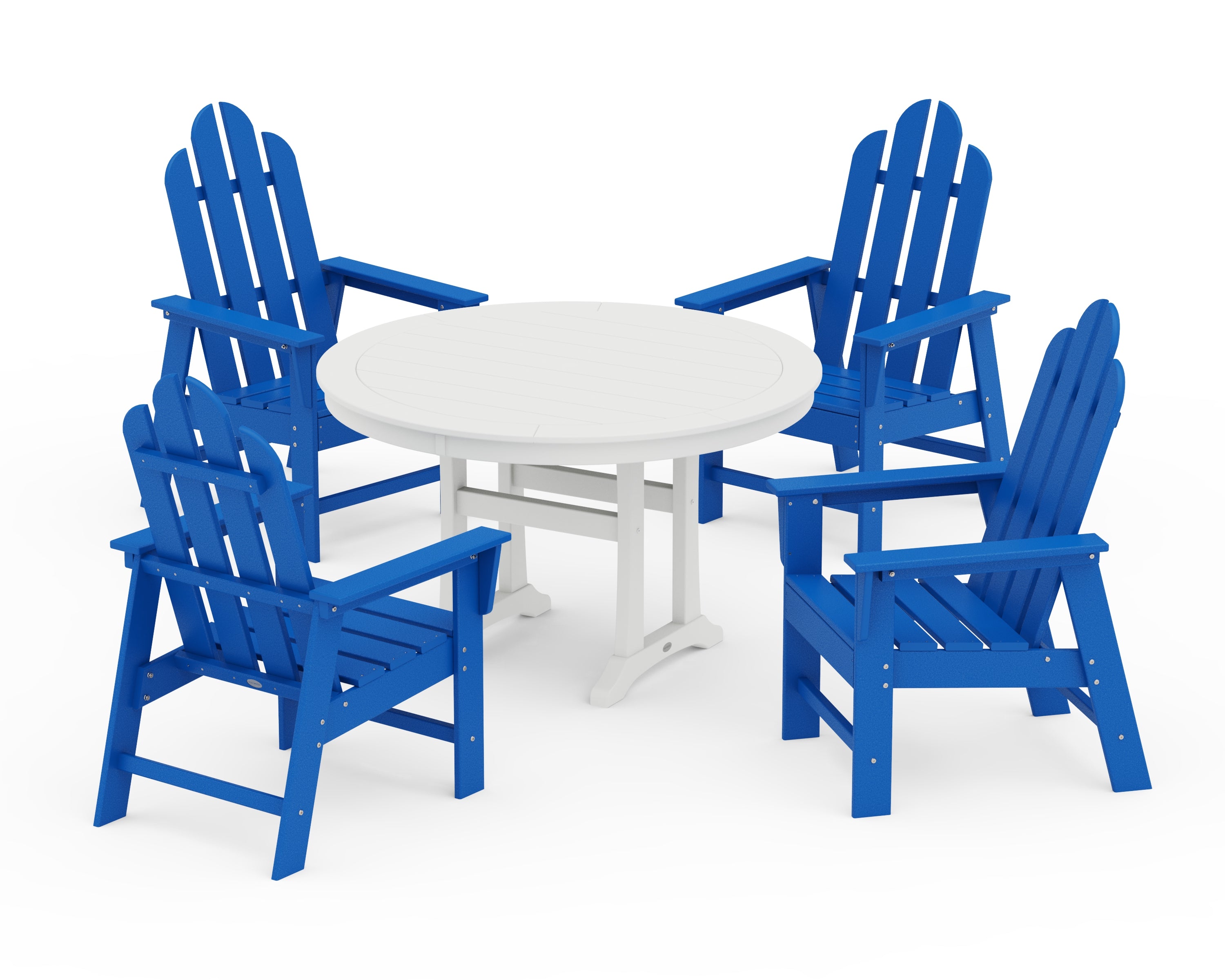 POLYWOOD® Long Island 5-Piece Round Dining Set with Trestle Legs in Pacific Blue / White