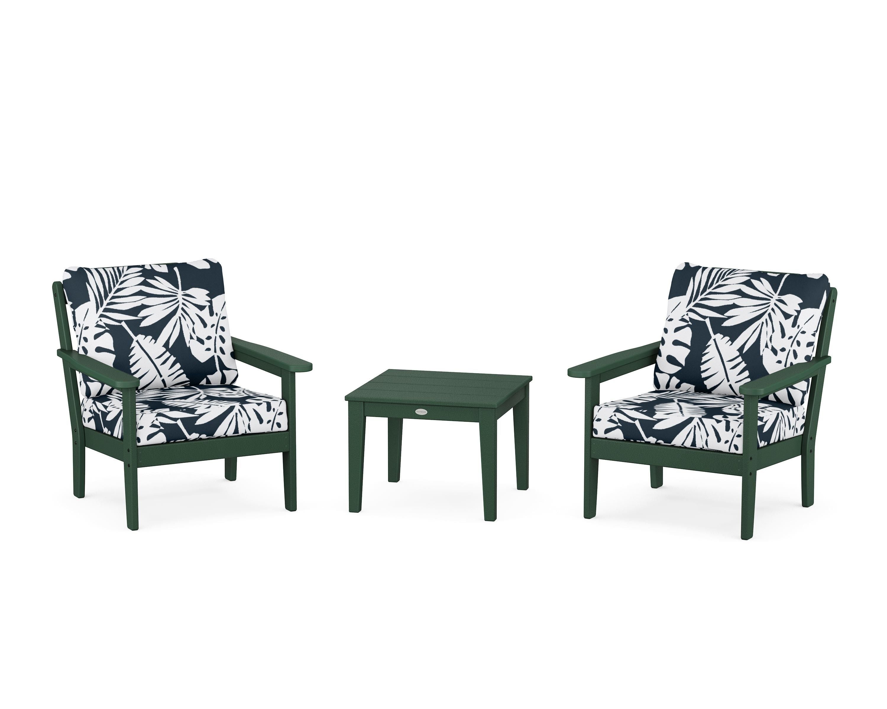 Country Living Cottage 3-Piece Deep Seating Set in Green / Leaf Marine Indigo