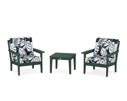 Country Living Cottage 3-Piece Deep Seating Set in Green / Leaf Marine Indigo