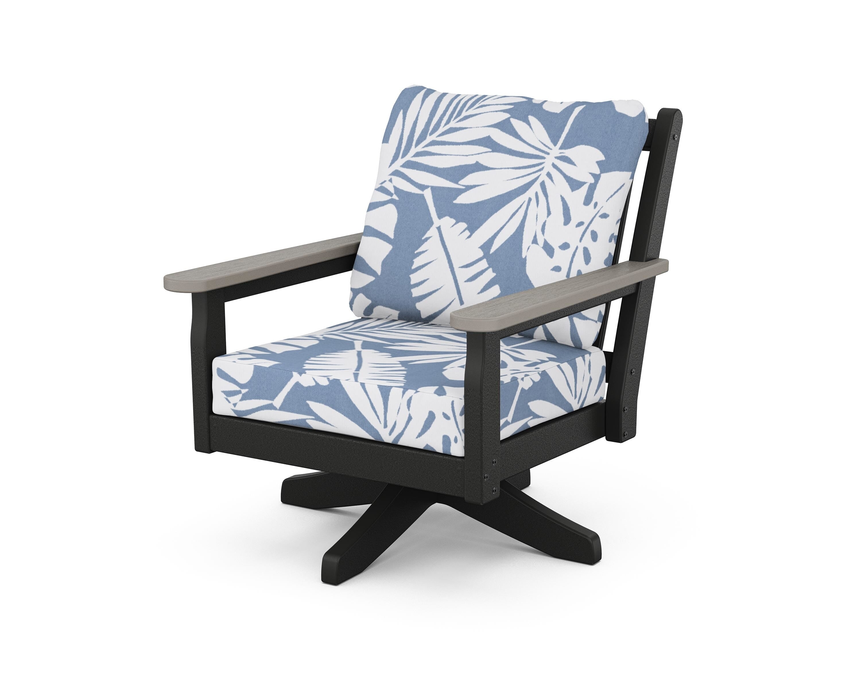 POLYWOOD® Chippendale Deep Seating Swivel Chair in Black / Driftwood / Leaf Sky Blue