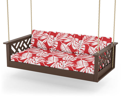 POLYWOOD® Chippendale Daybed Swing in Mahogany / Leaf Crimson