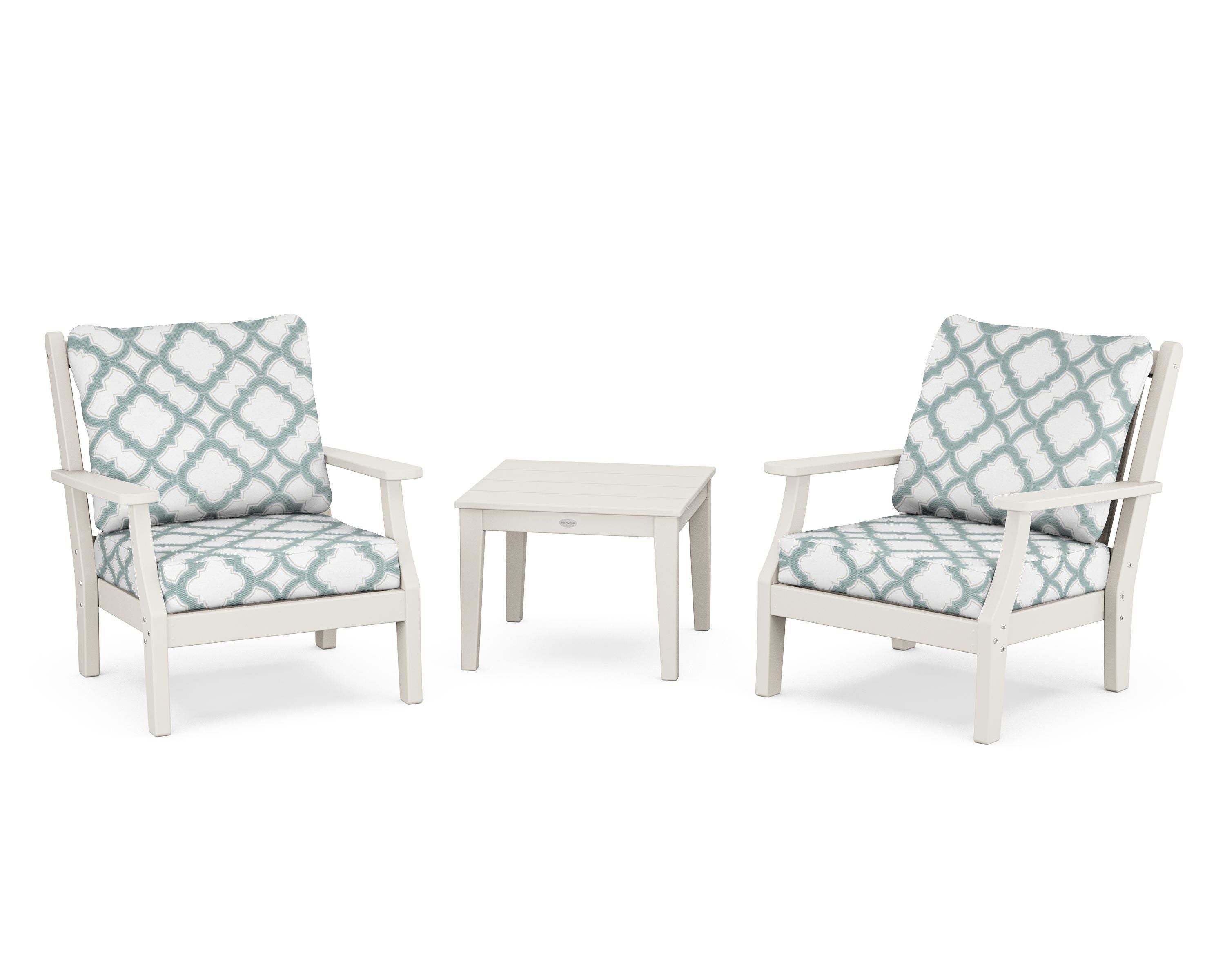 Country Living Wovendale 3-Piece Deep Seating Set in Sand / Trellis Glacier Spa