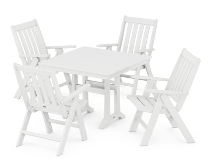 POLYWOOD® Vineyard Folding 5-Piece Farmhouse Dining Set With Trestle Legs in White