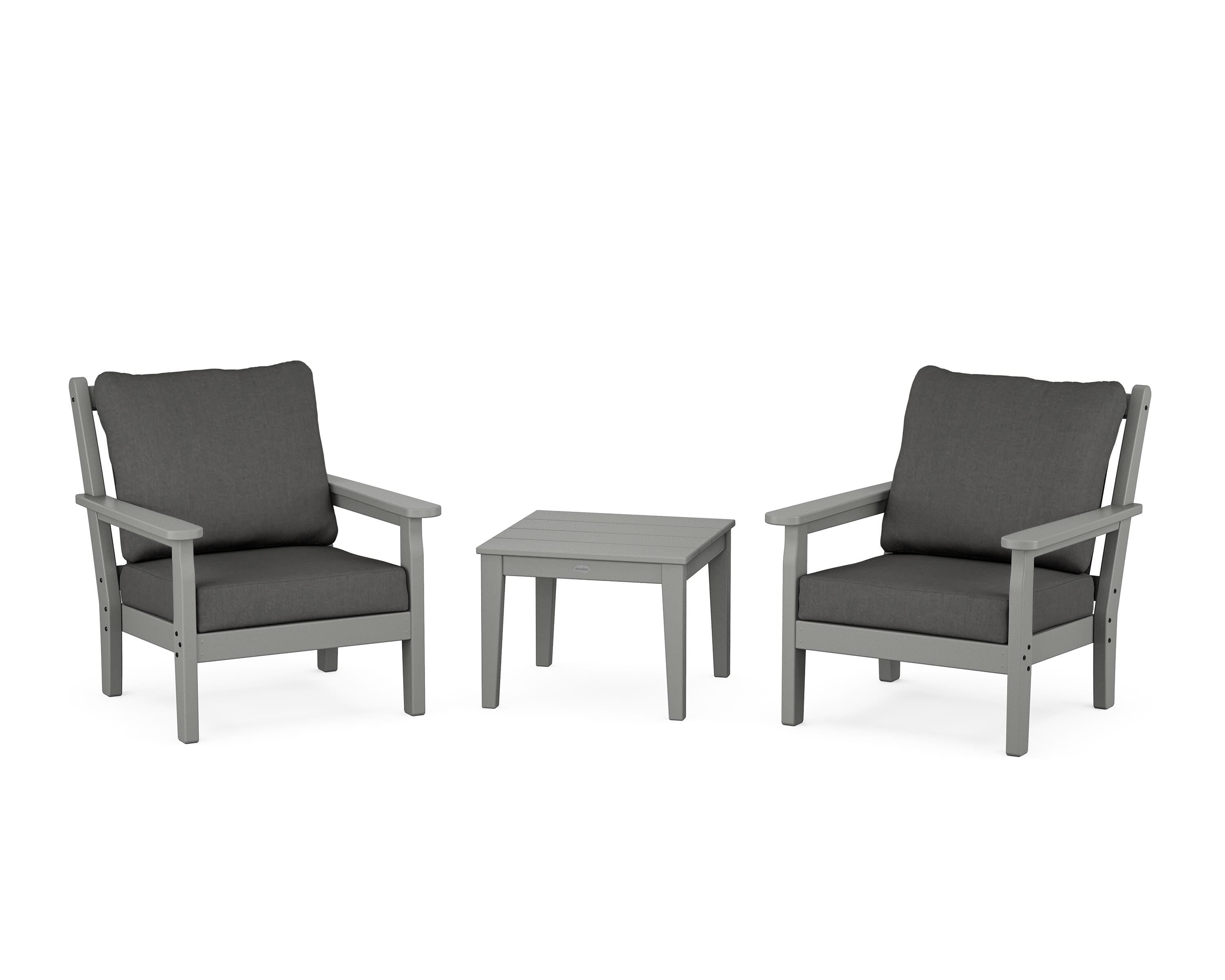 POLYWOOD® Chippendale 3-Piece Deep Seating Set in Slate Grey / Spectrum Carbon